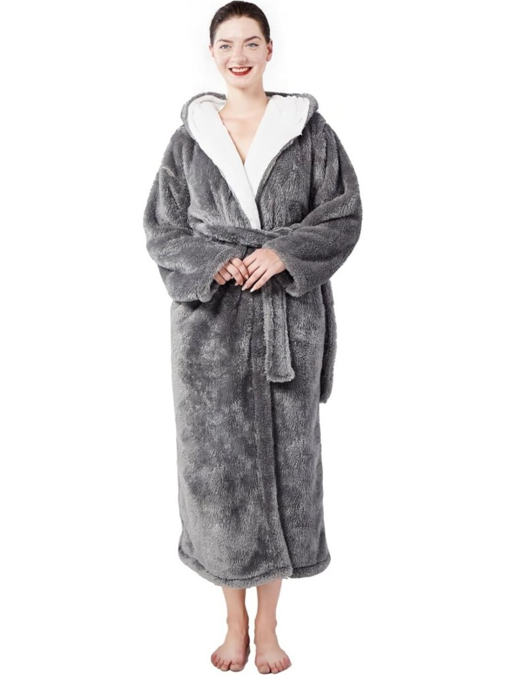 Cozy Hooded Winter Robe with Pockets | Soft Plush Full-Length Bathrobe for Women